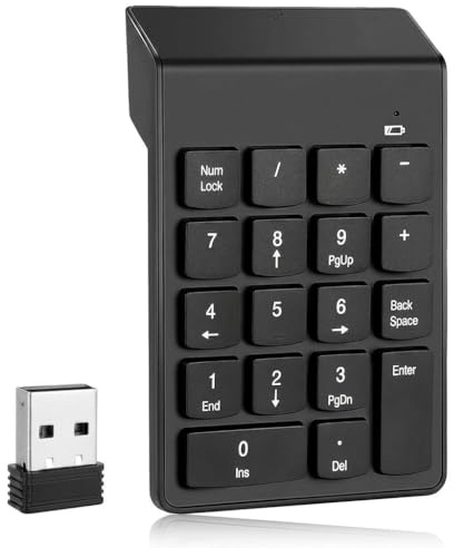 Wireless Numeric Keypad, Portable 18 Keys Number Pad with 2.4G USB Receiver | Ergonomic Mini Numpad Compact Input Devices for Laptop Notebook Desktop Computer PC Computer Windows System