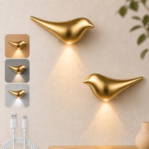 LED Wandleuchte mit Bewegungsmelder, kabellos Vogel-Design 2er-Set
