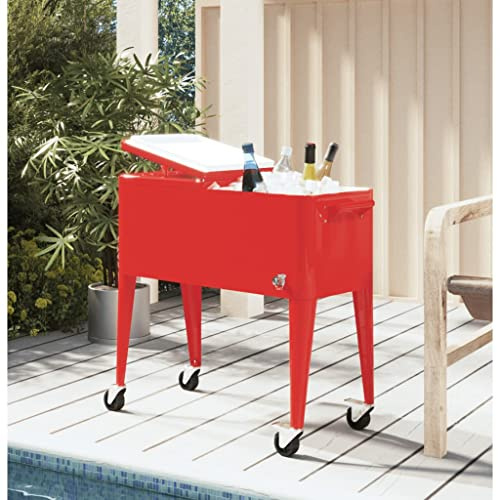 Kaloriko Carro refrigerador con ruedas rojo 92 x 43 x 89 cm nevera grande 80 cuartos de capacidad con aislamiento y caja de transporte para bebidas, aperitivos, camping, pícnic, pesca al aire libre