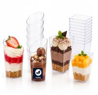 Ompsh Mini Dessert Cups, 90ml, 50 Pack, Clear Plastic | Reuseable, 2 Designs