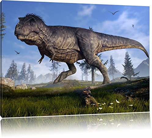 Pixxprint T-Rex Dinosaurier in der Natur, Größe: 100x70cm, Leinwandbild, fertig gespannt, Wandbild, Dekoration, Kunstdruck, kein Poster