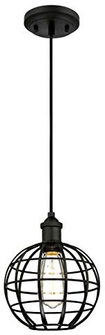 61050 One-Light Indoor Pendant, Matte Black Finish with Globe Cage Shade