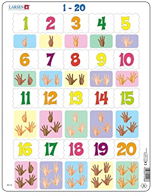 Larsen AR18 Zählen Lernen Puzzles für Kinder ab 4 Jahren - Zahlen von 1 bis 20 | 20 Teile | Lernpuzzle| Kinderentwicklung| Rahmenpuzzles| Hergestellt in Norwegen