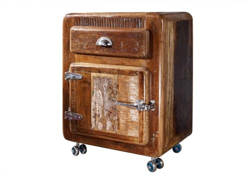 Massivmoebel24.de | FREEZY Rollcontainer aus Massivholz #143 | Altholz - Mehrfarbig, lackiert | Industrial-Stil | 55x38x70 cm | Rollregal Rollkommode