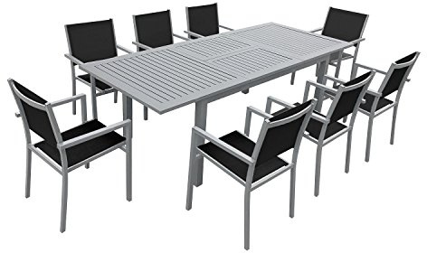 Happy Garden Ausziehbare Gartenmöbel Capri aus schwarzem Textilene 8-Sitzer - Aluminium grau