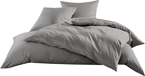 Mako-Satin Baumwollsatin Bettwäsche Uni einfarbig zum Kombinieren (Bettbezug 200 cm x 220 cm, Dunkelgrau) viele Farben & Größen