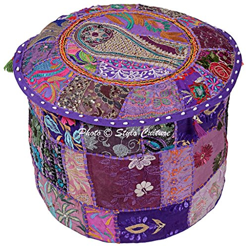 Stylo Culture Baumwolle Patchwork gestickte osmanische Hocker Pouf Abdeckung lila Blumen
