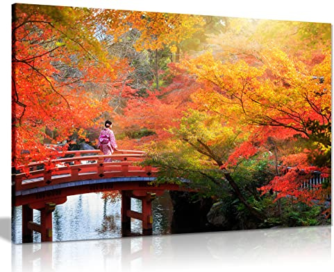 Japanese Autumn Leaves Trees Canvas Wall Art Picture Print (30X20)