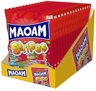 MAOAM Stripes Fruit Sweets – Chewy and Fruity Sweets – 140g x 14 Bags (Case)