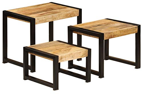 vidaXL Tables Gigognes 3 pcs Table d'Appoint Console Bois Massif de Manguier