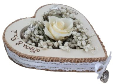 Hochzeit Ringkissen Ringhalter Herz Rose Loveliness creme für Eheringe mit Namen