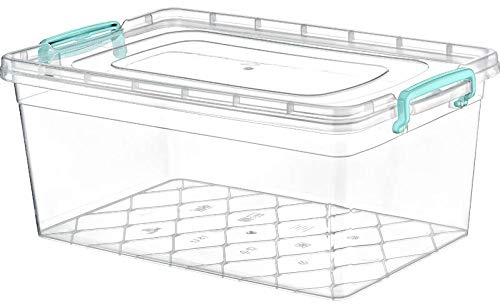 Heavy Duty Clear Plastic Storage Boxes Stackable Containers with Locking Lid (4, 10 Litre)