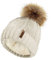 TOSKATOK Damen Chunky weichen Kabel Stricken Hut mit gem�tlichem Fleecefutter und abnehmbarem Kunstpelz Pompom-Natural