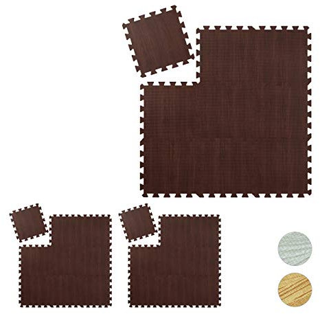 Relaxdays 27 x Bodenschutzmatte, Puzzlematten für Sport und Fitnessgeräte,ca. 2,55 m², Eva Schaumstoff, BPA-frei, Holzoptik, braun