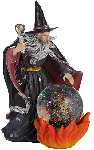 Puckator Spirit of The Sorcerer – Feuerdrache Zauberer Schneekugel – Fantasy-Design – Heimdekoration – Kunststoff-Schneekugeln für Erwachsene – mit Echtglas – Schneekugel – Harz – Schöne Schneekugeln