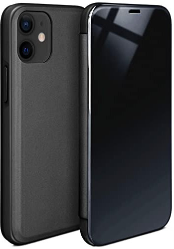 moex Void Case für Apple iPhone 12 mini Hülle in Hochglanz Optik, Clear View Cover Spiegelhülle, Flip Case 360 Grad Schutzhülle mit Spiegel, Rundumschutz Handyhülle, Anthrazit