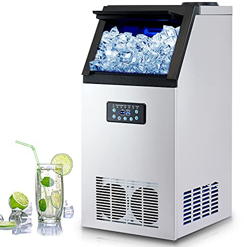 CREWORKS Machine à Glaçons Commerciale 73kg/24h 45 Pièces 480W en Acier Inoxydable Professionnel Écran LCD Storage de 10kg pour Maison Bureau Restaurant Bar Café (45 pièces)