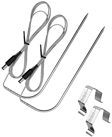 2 Stück Temperatur-Fleischsonde, Ersatz, passend für Rec Tec Holzpelletgrill, Recteq Grillzubehör, mit 2 BBQ Thermometer Sondenhalter Clip