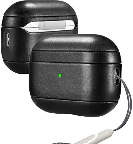 AirPods Pro 2 2022 Ledertasche Hülle, ICARER Echt Leder Tasche Stoßfeste Schutzhülle Slim Lightweight Echtleder Leder Case für Apple AirPods Pro 2 2022 Case (Schwarz)