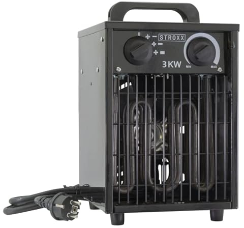 STROXX® Heizlüfter mit Thermostat |3kW/3000W| Elektroheizer|Elektroheizung|Bauheizer|Schnellheizer|Heizlüfter|Heizstrahler|Heizgerät|Heizgebläse|Metallgehäuse|Überhitzungsschutz