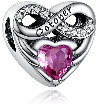 BEEUVIP Damen Unendlichkeit Liebe Herz Oktober Geburtsstein Charm Anhänger für Armband 925 Sterling Silber Geburtsstein Charms Beads passend für Armband
