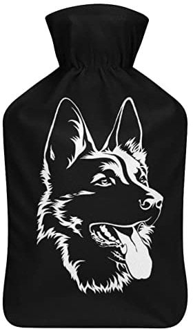 Black German Shepherd Injection Hot Water Bag Water Bottle With Soft Plush Cover Hand Warmer