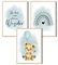 MeinBaby123® I Bilder Kinderzimmer | 3er Set DIN A4 Poster Set | Wandbilder | Kinderzimmer Poster | Deko Bilder Kinderzimmer Mädchen und Jungen | Wandposter Premium (Löwe & Luftballon mint)