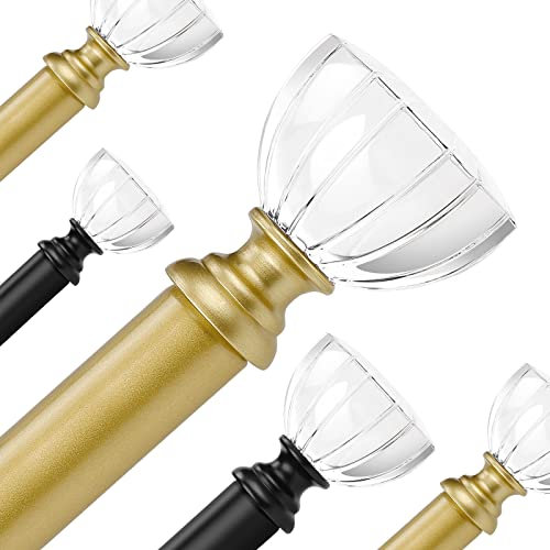 Lepushom 1 Packung goldene Gardinenstangen 2,5 cm Durchmesser, verstellbare Gardinenstange 109,9 bis 139,9 cm, Diamant-Gardinenstangen mit Acryl-Kronen-Endstücken, strapazierfähig
