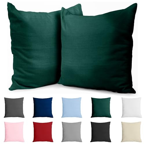 Kissenbezug 50x50 Baumwolle Renforcé (2er-Set) - Grün - Dicht gewebt mit 57 Fäden/cm² - Kissenhülle 50x50 cm - Oeko Tex Zertifiziert - Dreamzie