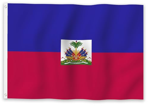 YongFoto Drapeau haïtien d'Haïti - 1,5 x 2,4 m - Drapeau national haïtien pour célébrations en plein air, maison, jardin, porche, décoration de fête - Drapeaux avec 2 œillets robustes - Cousu de