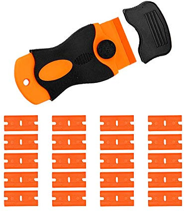 Scraper with 20 Pcs Plastic Replacement Blades Removal Scraper Tool Set for Remove Glass Window Car Paint Sticker Glue Multifunctional Rubber Removal Blade