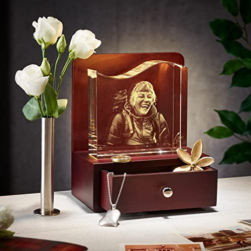 inCrystal Memory-Keeper Trauer-Geschenk | Erinnerung-Box | Glas-Foto in 3D | Gedenk-Kristall | Trauer-Box | Trost-Schublade| Glas-Bild | Foto-Gravur