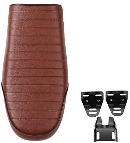 Akozon Motorrad Sitzkissen PU Leder Vintage Cafe Racer Sitz flach Sattelkissen Motorrad Sitzpolster für CG125 GN CG CB200 CB350 CB400SS CB500 CB750 SR400 SR500 XJ XS KZ (Braun, Stil C)