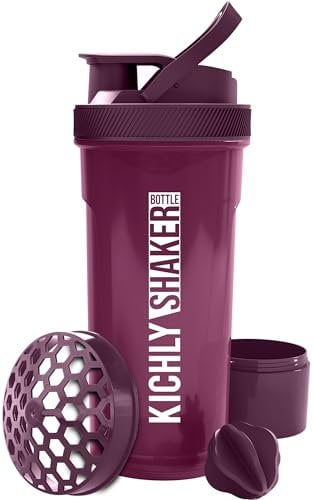 KICHLY Shaker Bottle (700 ml) Plastic Protein Shaker Bottle with Mixing Ball - Non-Leak Cap with Twist & Lock Protein Box Storage – Fitness & Workout Partner (Plum, Pack of 1)