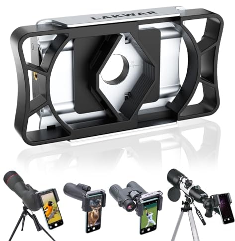 LAKWAR Supporto adattatore per smartphone per telescopio, binocolo, telescopio, microscopio, monoculare, supporto universale per cellulare, staffa a clip per quasi tutti i dispositivi Android e iPhone