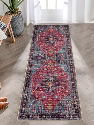 Lahome Runner Rugs for Hallway 2x6, Kitchen Runner Rugs Non Skid Washable, Oriental Machine Washable Non Slip Printed Indoor Throw Carpet Runner for Entryway Bathroom Laundry, Hot Pink