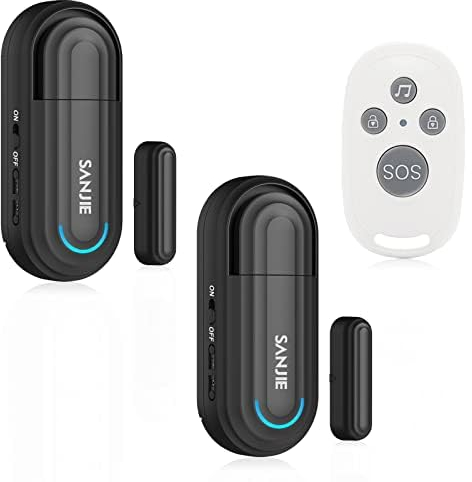 SanJie Alarma de puerta y ventana, juego de 2 alarmas de puerta con mando a distancia, 4 modos, 120 dB, alarma de puerta / tecnología de seguridad, protección contra robos con sistema de alarma de