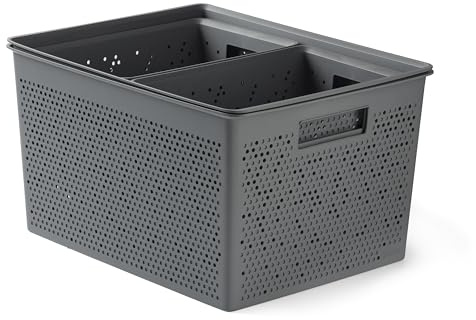 TATAY Aufbewahrungsbox Bohol Robuster Kunststoff Set mit 4 Organizer-Boxen | Aufbewahrungsbox Haushalt | 4-teiliges Set | 30x39x21,5 cm | Optimale Belüftung | Integrierte Griffe, Grau