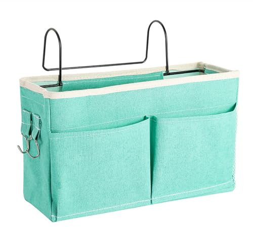HNJKJEU Bett Organizer Bett Tasche mit Darhthaken Hängetasche Hochbett Aufbewahrungstasche für Buch, Magazin, Handy, Kopfhörer Bett Aufbewahrung (Frisches Grün)