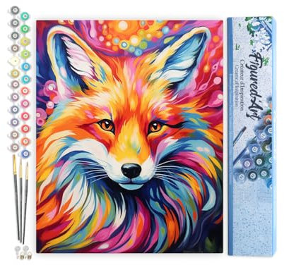 Figured'Art Peinture par Numéro Adulte Renard Coloré Abstrait - Activité Manuelle Kit de Loisir Créatif DIY Numéro d'Art Complet Animaux - 40x50cm sans châssis en bois