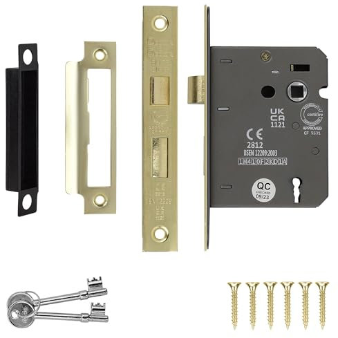 Decoranddecor Sash Mortice Door Lock with Keys - 3inc / 76mm - Electro Brass - Fire Rated - UKCA & CE Approved