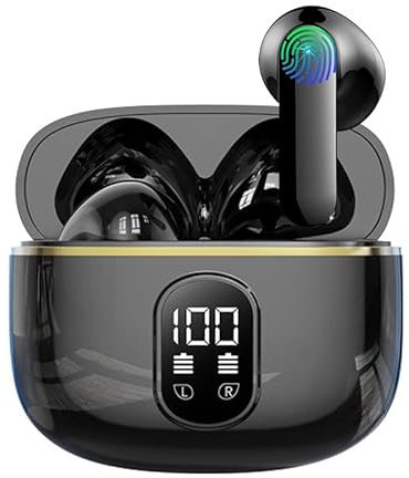 Auriculares Inalámbricos Bluetooth, Auriculares Bluetooth 5.3 Con 4 HD Mic HiFi Estéreo, Auriculares Inalambricos Con Potentes Altavoces de 13.4 mm, LED Pantalla, IPX7 Impermeable Cascos Inalambricos