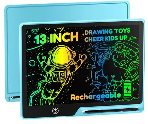 POPERFUN 13 Inch Blue LCD Writing Tablet with Lock for Adult Kids Erasable Reusable Electronic Drawing Pad Doodle Board…