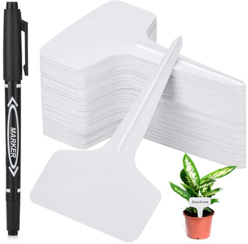 Darfukei Etiquetas para plantas, 100 unidades con marcadores de plantas de jardín, impermeables, etiquetas para plantas y bolígrafo de marcado permanente, etiquetas de jardín, regalos de jardinería