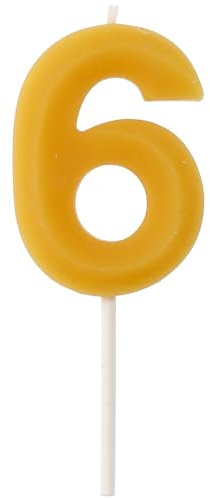 Folat 24306 Kerze ECO - Zahl 6 - Bienenwachs - 4,5 cm - Geburtstag Zahlen Kerzen Tropfbeständig, Brennt länger, Honigduft