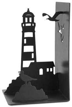 Balvi Serre-Livres Lighthouse Couleur Noir Typique Vue de la côte: Phare et mouettes Métal