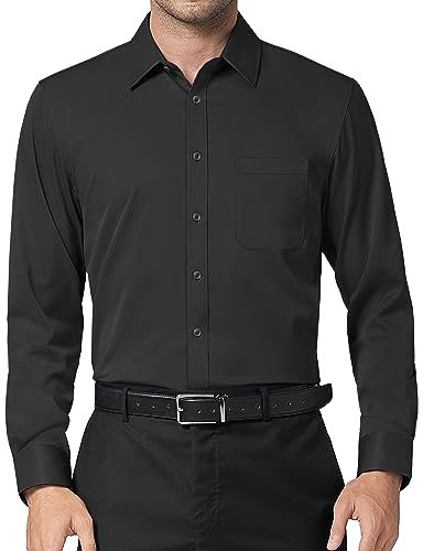 DEMEANOR Mens Dress Shirts Long Sleeve Mens Dress Shirts Slim fit Mens Casual Shirts Formal Dress Shirts for Men with Pocket Black