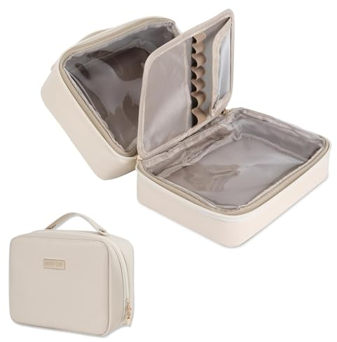 Trousse De Toilette Grande Capacité Trousse Cosmétique avec Compartiments Trousse De Toilette Femme en Cuir PU Trousse De Beauté pour Femmes Et Hommes Trousse De Maquillage - Trousse De Toilette