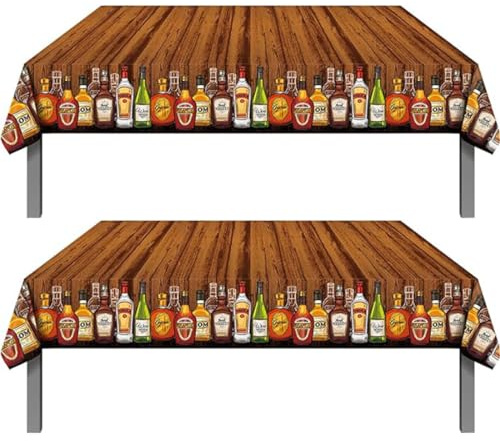 TOKYMOON 2 Pack of Disposable Whiskey Wine Bottle Themed 54x87In Tablecloths Birthday Party Table Cover for Whiskey Aged to Perfection Baby Shower Birthday Party Supplies Decorations
