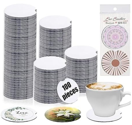 Pyanegn Ensemble de 300 sous-Verres de Voiture Vierges SubliméS, 2,76 Pouces, Sac en Plastique, Cartes D'Affichage de Dessous de Verre de Voiture, Accessoires Artisanaux de Bricolage